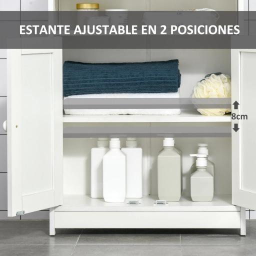 Armario Auxiliar de Baño con 2 Puertas Estante Interior Ajustable y Compartimento Abierto Mueble de Baño para Salón Cocina 60x30x80 cm Blanco [3]