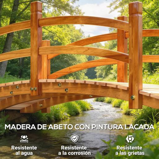 Puente de Arco de Madera 185x72x58 cm con Pasamanos Puente de Jardín para Decoración Patio Carga 200 kg Natural [7]