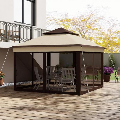 Carpa Plegable 3,26x3,26x2,72m con Doble Techo Altura Ajustable Mosquiteras Protección UV30+ y Bolsa de Transporte Beige [5]