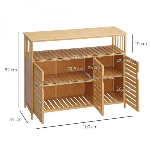 Aparador para Salón de Bambú con 3 Puertas Ranuradas Estantes para Comedor Cocina Entrada Natural 100x35x82 cm [1]