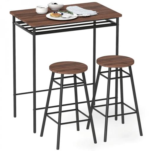 Mesa Alta de Cocina con 2 Taburetes Industrial Estante Abierto Reposapiés Ahorro de Espacio para Espacios Reducidos [9]