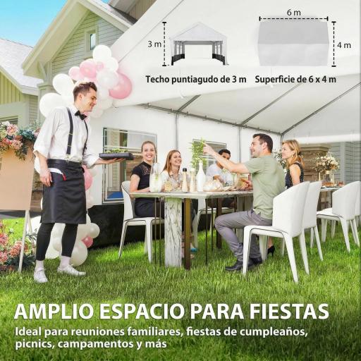 Carpa para Fiestas 4x6 m Carpa de Jardín con Paredes Extraíbles 2 Puertas y Ventanas UPF30+ para Boda Gris y Blanco [4]