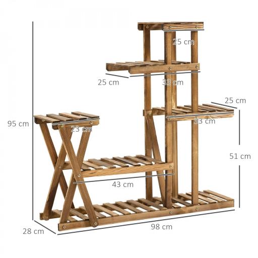 Estantería para Plantas con Pies de Madera con 5 Niveles Carga 60 kg para Interior y Exterior 98x28x95 cm Carbonizado [1]