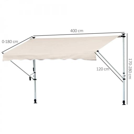 Toldo Manual Retráctil 4x1,2 m Toldo Exterior Terraza Enrollable Altura Ajustable con Manivela 170-280 cm Sin Taladro para Balcón Jardín Beige [1]
