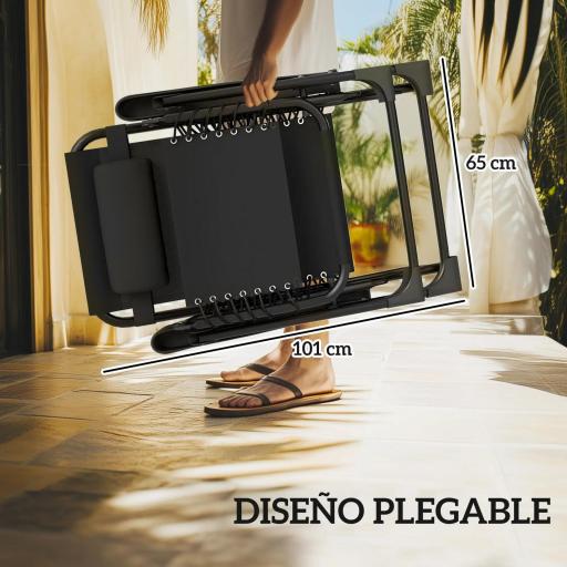Set de 2 Tumbonas Jardín Exterior Plegables de Gravedad Cero con Mesa Auxiliar con Portavasos Reposacabezas Negro [5]