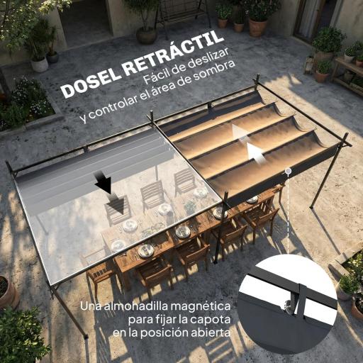 Pérgola de Jardín 6x3 m Gazebo con Techo Retráctil de Poliéster Resistente a los Rayos UV Gris Oscuro [4]