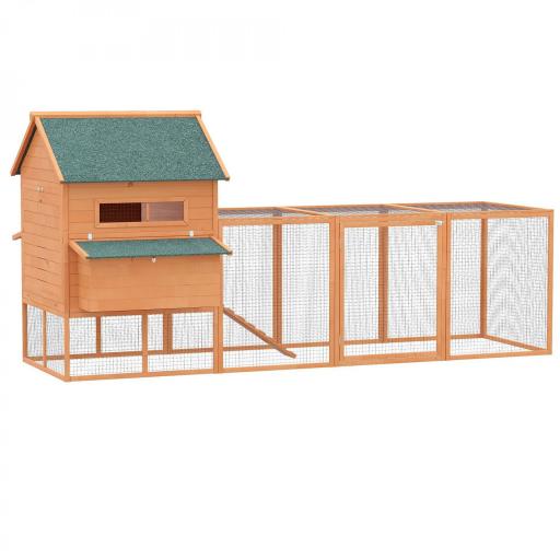Gallinero de Exterior de Madera para 8-10 Gallinas con 2 Nidos Bandeja Extraíble y Rampa 347x160x150 cm Madera natural [9]