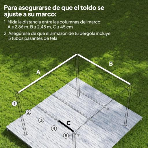 Techo de Repuesto Retráctil 3x2,5 m para Marco de 2,85x2 m Toldo de Tela Solo para Cenador Jardín con 8 Orificios Crema [3]