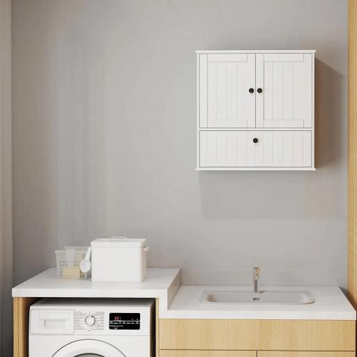 Armario de Baño de Pared Rústico con Estante Ajustable Doble Puerta y Puerta Abatible 60x19,5x60 cm Blanco [6]