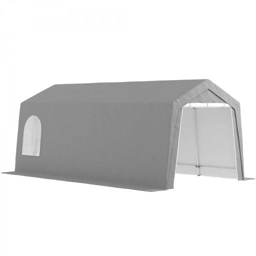 Carpa de Almacenamiento Exterior 3x6 m con Tela PE Resistente al Agua y Rayos UV Puerta Enrollable y Ventanas Gris [9]