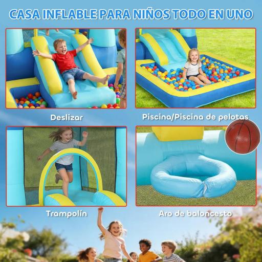 Castillo Hinchable para Niños con Soplador Tobogán Cama Elástica Piscina y Aro de Baloncesto para Niños 3-8 Años Azul [2]