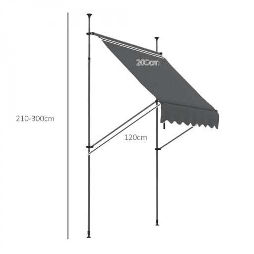 Toldo Manual Retráctil con Manivela 200x120x210-300 cm con Altura Ajustable Impermeable y Anti-UV Gris Oscuro [1]