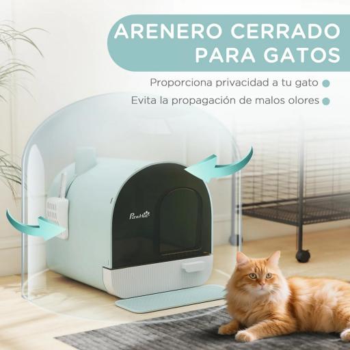 Arenero para Gatos Caja de Arena Cerrada para Gatos con Bandeja Extraíble Pala y Filtro 43x44x47 cm Verde [4]
