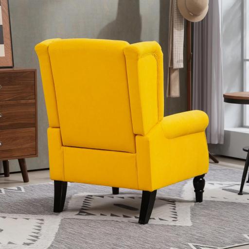 Sillón de Salón con Reposabrazos y Patas de Madera Butaca Carga 160 kg para Dormitorio Oficina 74x86x102 cm Amarillo [4]