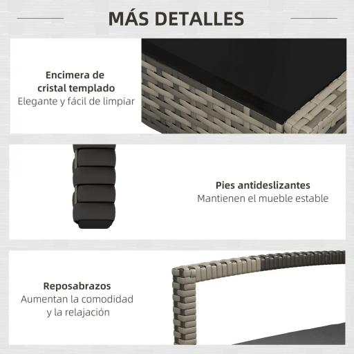 Juego de 4 Piezas Muebles de Jardín con 2 Sillones 1 Sofá de 2 Plazas y 1 Mesa de Centro de Tablero de Vidrio Gris [4]