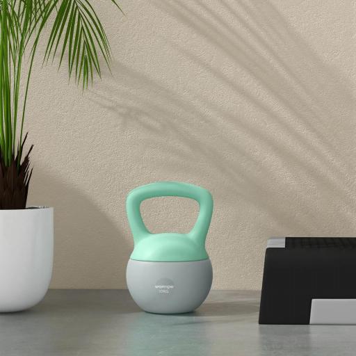 Pesa Rusa 10 kg Kettlebell Relleno de Arena Metálica Mango Antideslizante para Entrenar en Casa 21x21x30cm Verde y Gris [4]