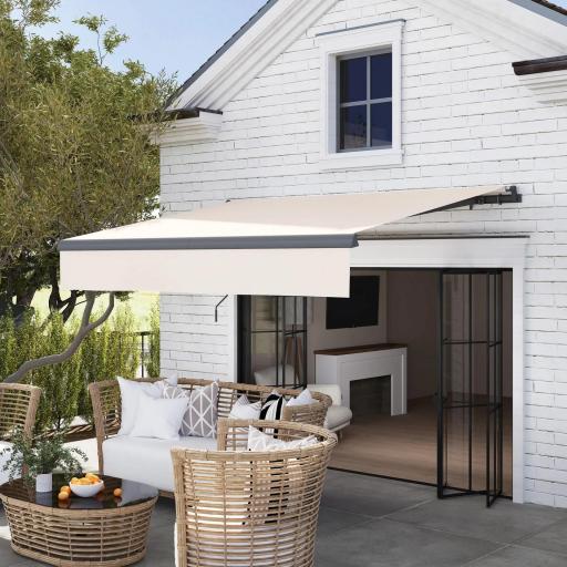 Toldo Manual Retráctil para Jardín con Manivela Protección UV Estructura de Metal y Aluminio 295x200 cm Crema [7]