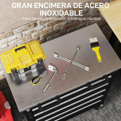 Carro de Herramientas con Ruedas Carro de Taller de Acero con 5 Cajones Conectores Laterales para Garaje Negro y Plata [7]