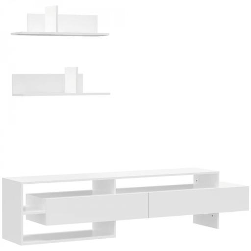 Mueble de Salón para TV con Mesa para Televisor 180x33,5x42 cm y 2 Estantes de Pared 65x20x20 cm Blanco [9]