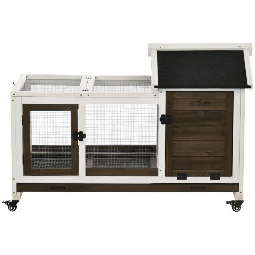 Conejera de Madera con Ruedas para 1-2 Conejos con Techo Abrible Bandeja Extraíble 108x58x73,5 cm Marrón Oscuro [9]