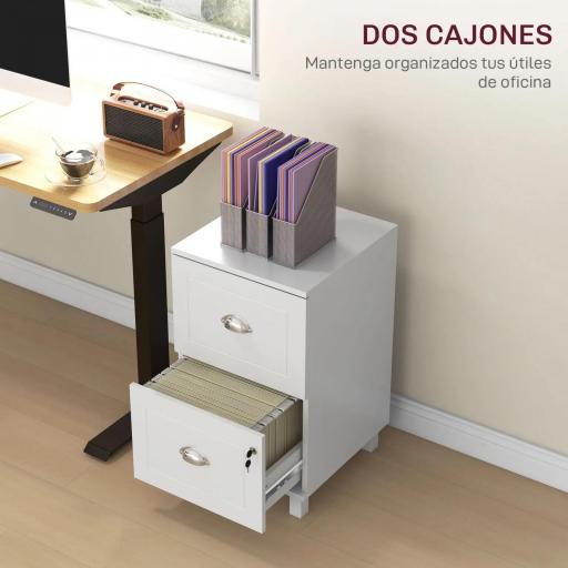 Archivador con Cerradura y 2 Cajones Barras Ajustables para Carpetas A4 y Carta Diseño Compacto 40x41,5x67,5 cm Blanco [2]