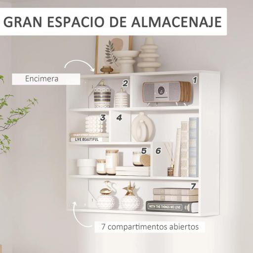 Estantería de Pared Balda Flotante con 7 Compartimientos Abiertos Estilo Moderno 94x19,5x80 cm Blanco [3]