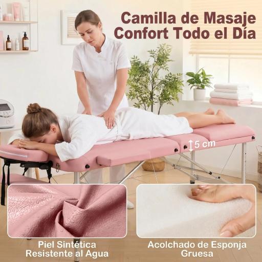 Camilla Masaje Plegable de Aluminio con Altura Ajustable 3 Zonas Reposacabezas Extraíble Bolsa de Transporte Rosa [5]