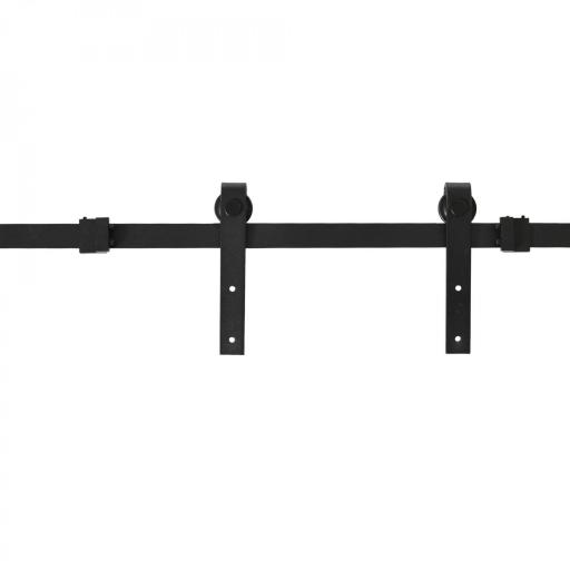 Mini Herraje para Puerta Corredera 200 cm Kit de Accesorios para Puerta Corrediza de Madera con 2 Rieles de Acero al Carbono Carga 20 kg 200x0,4x18 cm Negro [2]