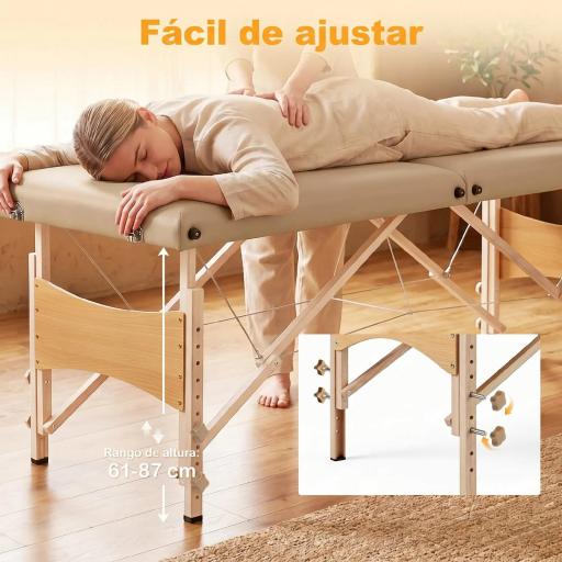 Camilla de Masaje Plegable con Marco de Madera con Altura Regulable y Bolsa de Transporte 186x60x61-87 cm Marrón [2]