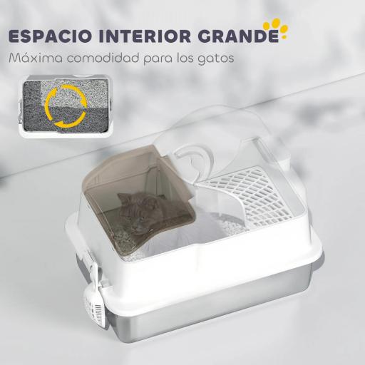 Arenero para Gatos Cubierto con Bandeja de Acero Inoxidable Tapa Extraíble Bordes Altos Fácil de Limpiar Blanco [5]