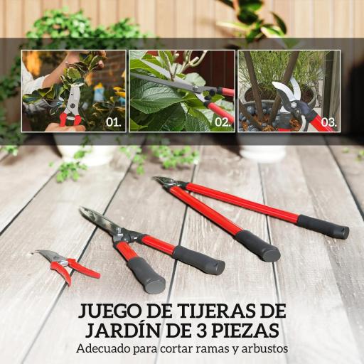 Juego de Herramientas Jardinería de 3 Piezas con Tijeras de Jardín Cortarramas Tijeras de Podar y Mangos de Goma Ligera [4]
