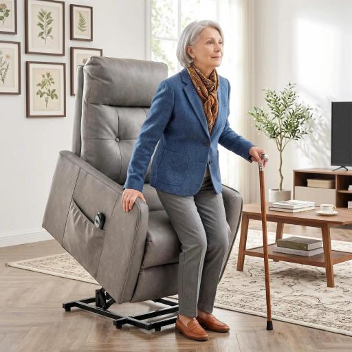 Sillón Relax Reclinable Eléctrico Levanta Personas de Cuero PU Control Remoto Asiento con Resorte Reposapiés Gris [0]