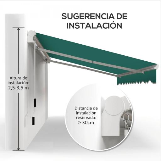 Toldo Manual 395x245 cm con Manivela Toldo Balcón Patio Terraza de Aluminio y Tejido Poliéster 280 g/m² Anti-UV Verde [6]