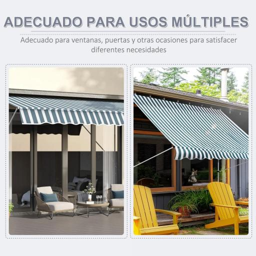 Toldo Manual Retráctil 300x150x170-280 cm con Altura Ajustable Manivela y Protección Solar para Terraza Verde [2]