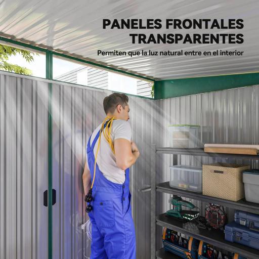 Cobertizo de Jardín Exterior 4,5 m² 260x194x200 cm con Paneles Frontales Transparentes y 2 Puertas Corredizas Verde [5]