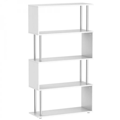 Librería en Forma S Estantería para Libros de 4 Niveles Mueble Estantería para Salón Oficina Estudio 80x30x145 cm Blanco [8]