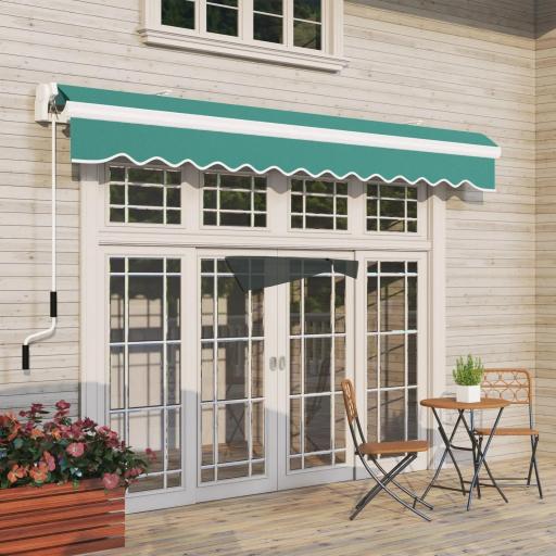 Toldo Manual 395x245 cm con Manivela Toldo Balcón Patio Terraza de Aluminio y Tejido Poliéster 280 g/m² Anti-UV Verde [3]