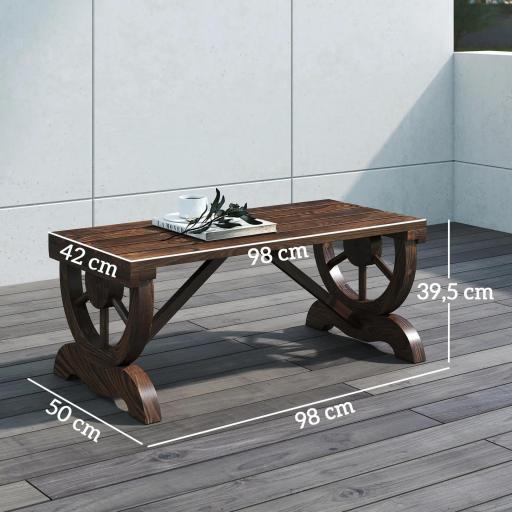 Banco de Madera con Ruedas Decorativas Estilo Rústico Carga 250 kg para Patio Terraza Balcón 98x50x39,5 cm Carbonizado [1]