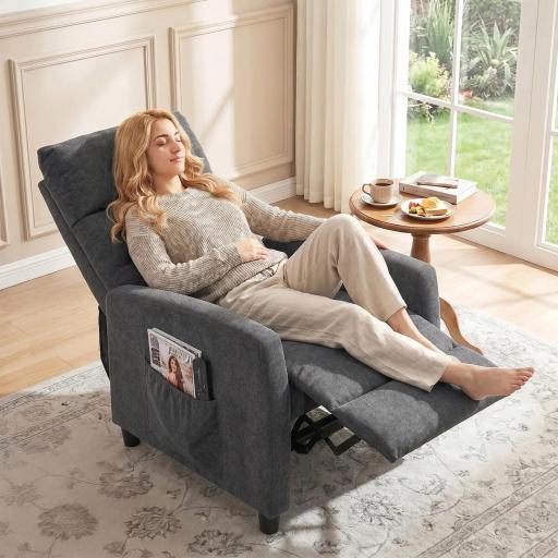 Sillón de Masaje Reclinable con Reposapiés 2 Zonas de Masaje Respaldo Alto Bolsillos Tapizado en Chenilla Gris [0]