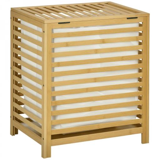 Cesta para la Colada de Bambú Capacidad de 55L Cesto para Ropa Sucia con 2 Asas y Bolsa Extraíble 50x36x60 cm Natural [2]