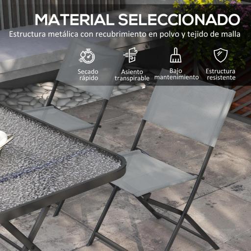 Conjunto de Mesa y 4 Sillas de Jardín Plegable con Mesa de Vidrio Templado Estilo Moderno para Terraza Patio Gris [5]