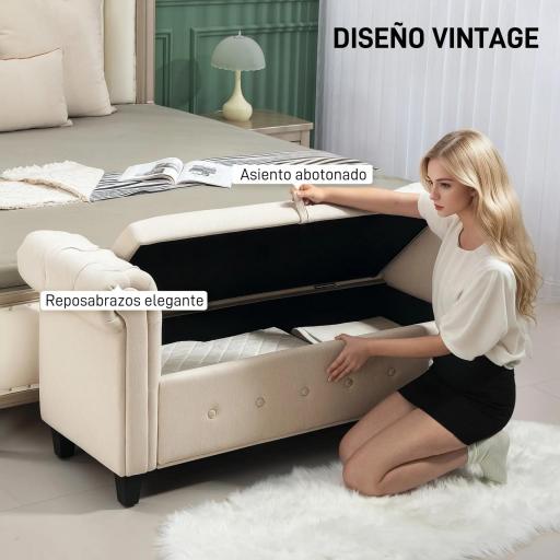 Banqueta de Almacenaje con Reposabrazos Enrollados para Dormitorio Salón Pasillo 146,5x49x74,5 cm Beige [7]