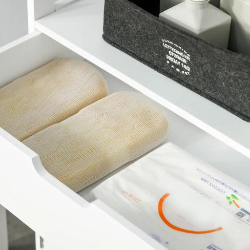 Armario de Baño con 3 Estantes Cajón y 2 Puertas Mueble de Almacenamiento de Suelo Moderno para Cocina Dormitorio Salón 60x33x122,5 cm Blanco [6]