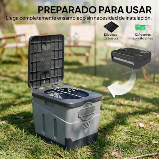Inodoro Portátil WC Portátil de PP con 12 Paquetes de Agente Solidificante y 12 Bolsas Carga 100kg Exterior Gris Oscuro [3]