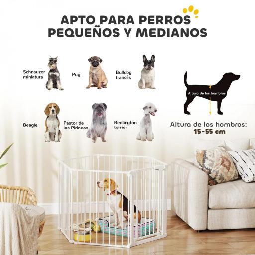Barrera para Perros Plegable Valla para Mascotas de 6 Paneles Puerta con Cierre Doble para Escalera Pasillo Blanco [7]