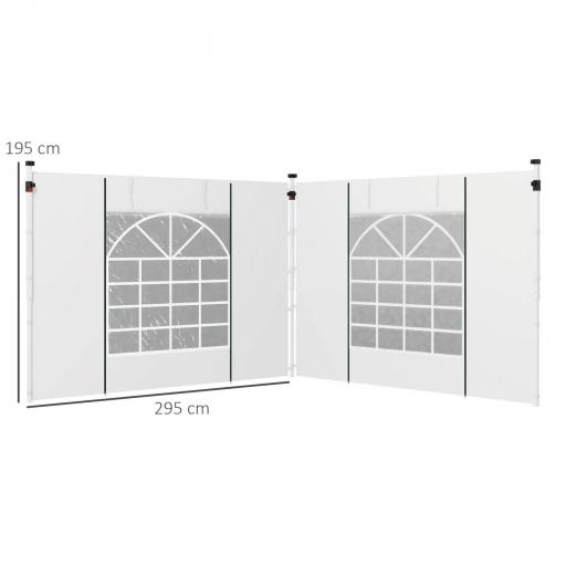 2 Paredes Laterales para Carpa 295x195 cm con Ventana Enrollable y Puerta con Cremallera para Carpa 3x3 m o 3x6 m Blanco [1]