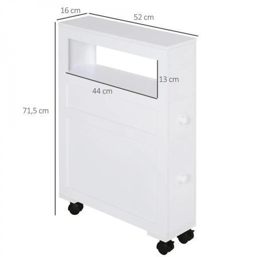 Mueble de Baño 2 Cajones Ahorra Espacio con 4 Ruedas 16x52x71,5 cm Blanco [1]