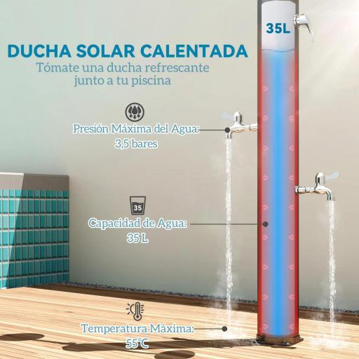Ducha Solar Exterior 35 L con 2 Cabezales Giratorios Duchas para Pies y Agua Caliente Máximo 55℃ 73x18x217 cm Negro [3]