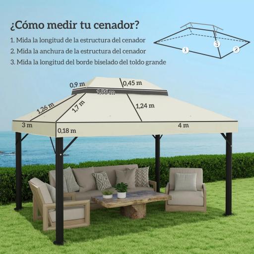 Toldo de Recambio 4x3 m con Techo Doble con Orificios de Drenaje y Protección UPF30+ Crema Solo Toldo NO Incluye Marco [4]
