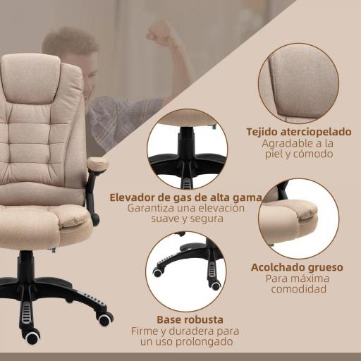 Silla Oficina con Masaje de 6 Puntos con Función Basculante con Calefacción Altura Ajustable 67x74x107-116 cm cm Caqui [4]